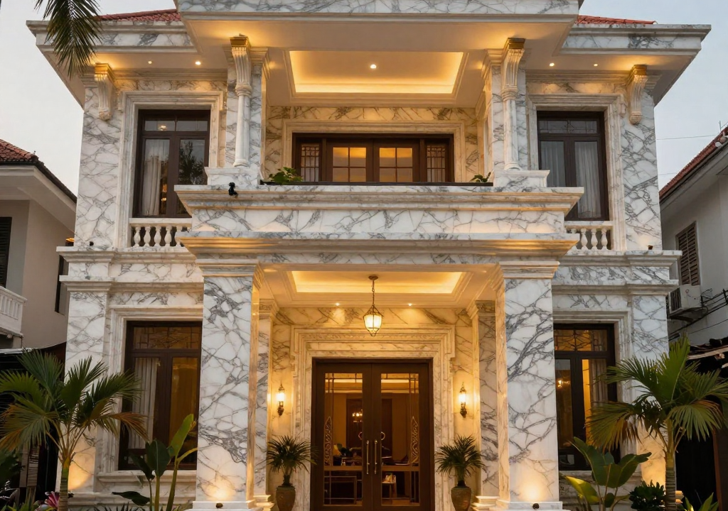 Ốp đá mặt tiền nhà phố – đá marble cao cấp sang trọng
