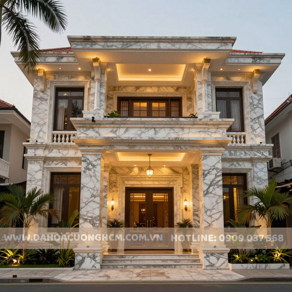 Ốp đá mặt tiền nhà phố – đá marble cao cấp sang trọng