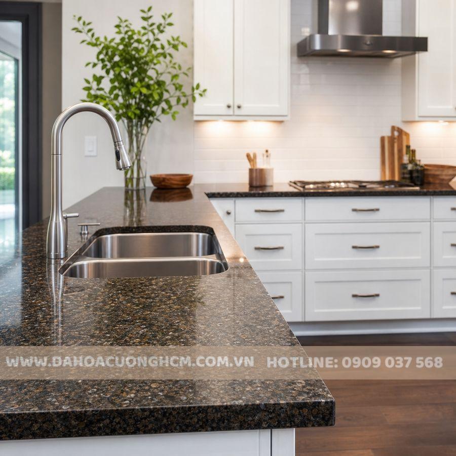 Mặt bếp đá granite hoa cương bền đẹp cho nhà phố