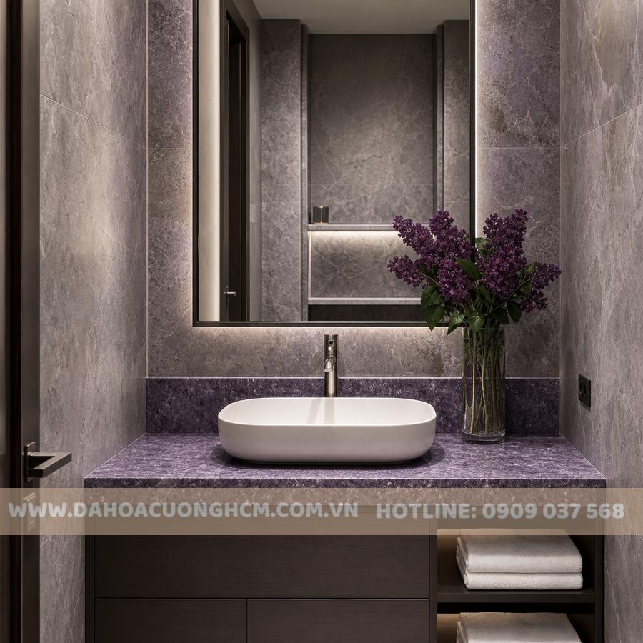 Lavabo mặt đá Tím Hoa Cà trong phòng tắm hiện đại