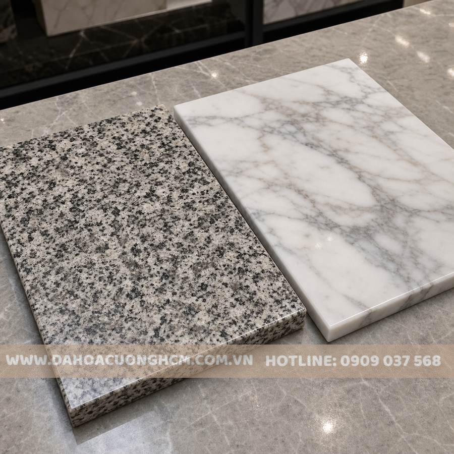 Mẫu bề mặt đá granite hạt khoáng và marble vân mây