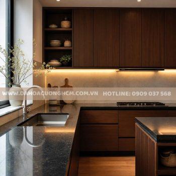 Mẫu đá bếp đẹp 2026 với mặt bếp granite hiện đại