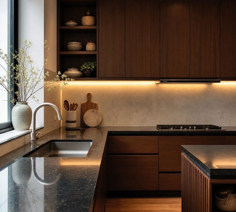 Mẫu đá bếp đẹp 2026 với mặt bếp granite hiện đại