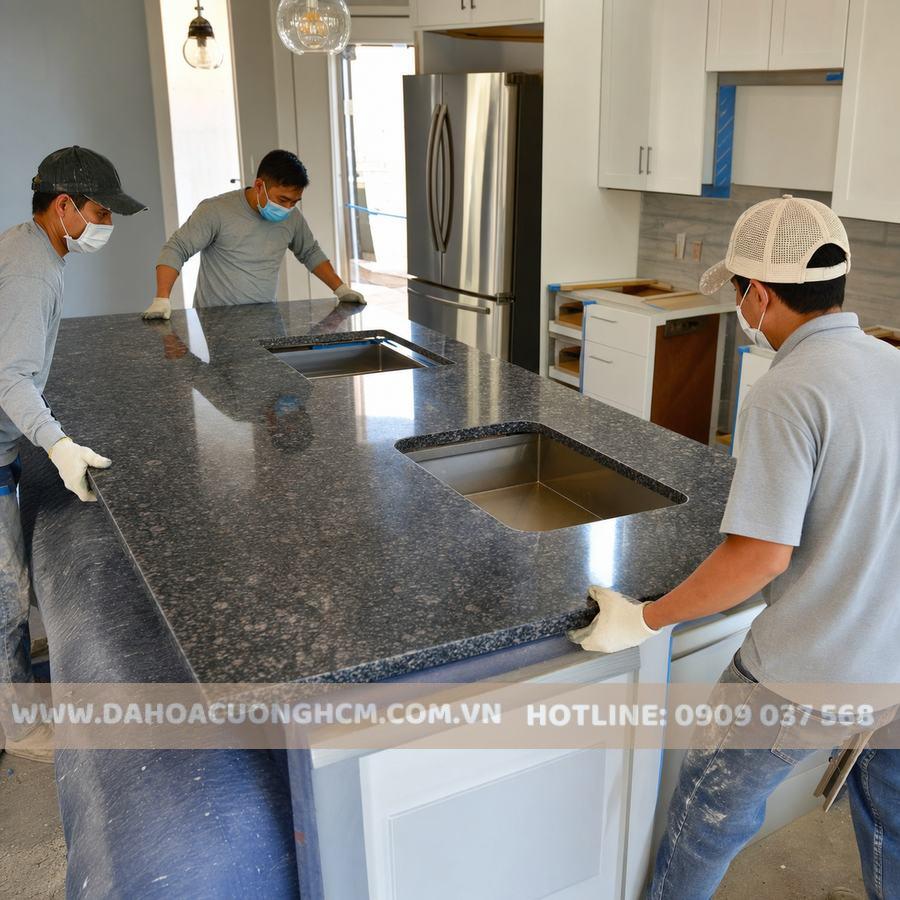 Thi công đá ốp bếp granite tại công trình