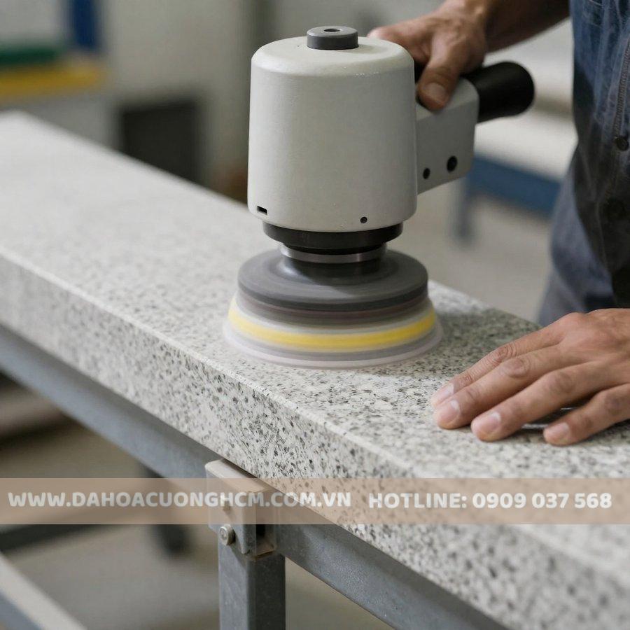 Mài cạnh đá granite bằng máy mài góc